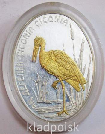 Монета 100 Тенге Казахстан, Белый аист, Серебро, 2012