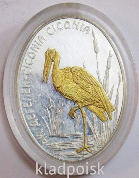 Монета 100 Тенге Казахстан, Белый аист, Серебро, 2012