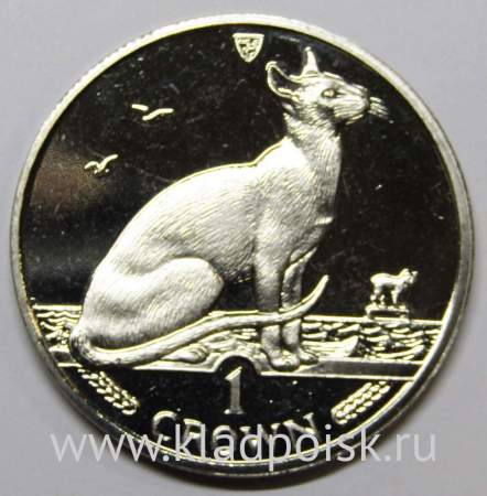 Монета 1 крона Остров Мэн, 1992, Сиамская кошка Монета 1 крона Остров Мэн, 1992, Сиамская кошка