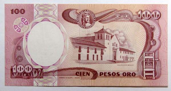 Банкнота 100 песо 1991 года Колумбия