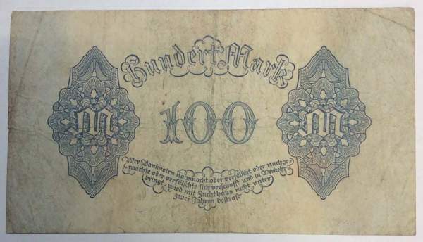 Банкнота 100 марок 1922 года - Веймарская Республика Банкнота 100 марок 1922 года - Веймарская Республика