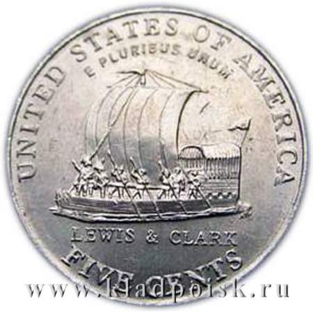 Монета 5 центов Корабль Льюиса и Кларка