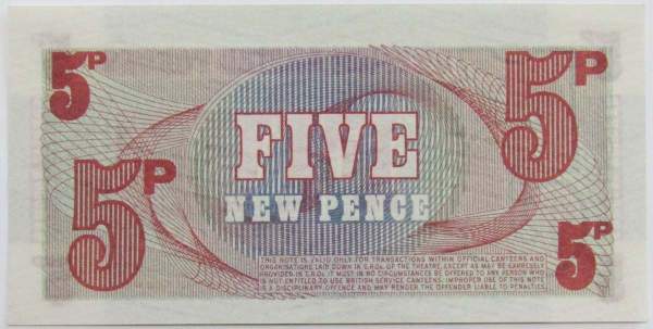 Банкнота Специальный ваучер 5 новых пенсов 1972 года - Вооруженные силы Великобритании, арт 4
