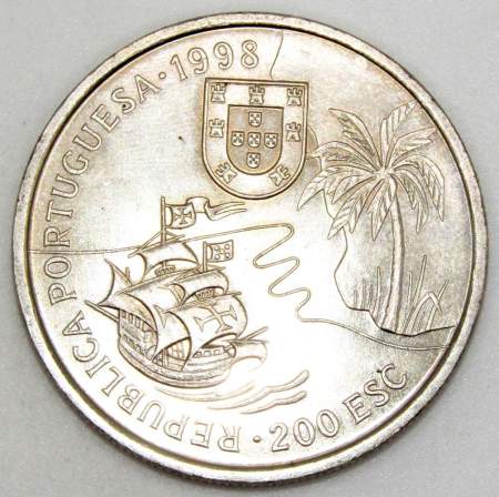 Монета 200 эскудо 1998 года, Португалия, Путешествие Васко да Гамы в Индию 1498 года - Южная Африка, Наталь