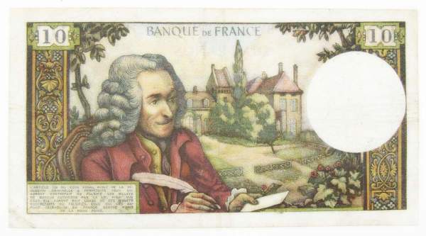 Банкнота 10 франков 1965 года Франция (Вольтер) Банкнота 10 франков 1965 года Франция (Вольтер)