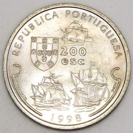 Монета 200 эскудо 1998 года, Португалия, Путешествие Васко да Гамы в Индию 1498 года - Васко да Гама