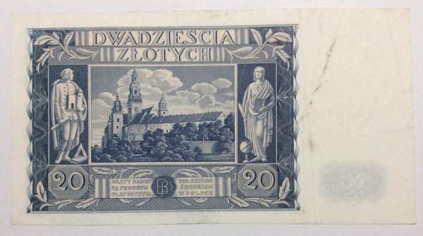 Банкнота 20 злотых 1936 года Польша Банкнота 20 злотых 1936 года Польша
