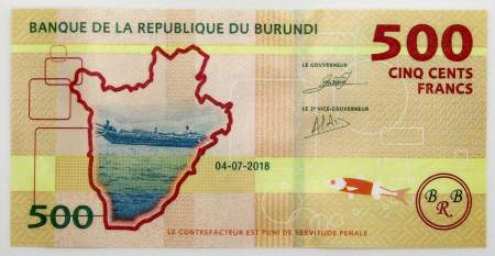 Банкнота 500 франков Бурунди 2018 года, арт 2