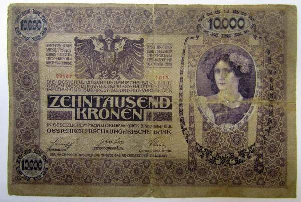 Банкнота 10000 крон 1918 года Австрия