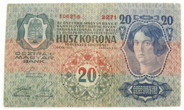 Банкнота 20 крон 1913 года Австрия, без надпечатки Банкнота 20 крон 1913 года Австрия, без надпечатки