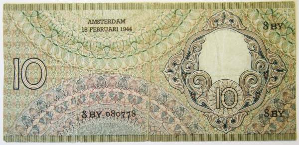 Банкнота 10 гульденов 1944 года Нидерланды