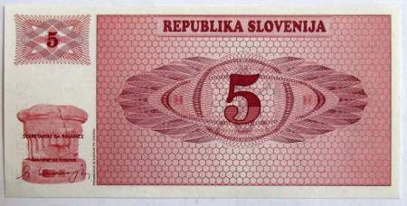 Банкнота 5 толаров 1990 года Словения