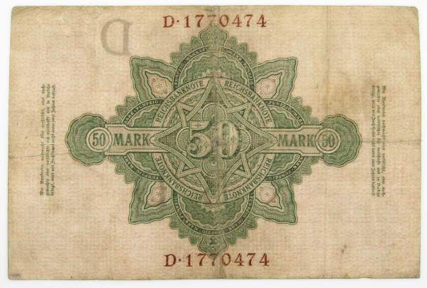 Банкнота 50 марок 1908 года Германия
