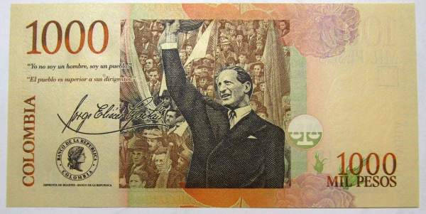 Банкнота 1000 песо 2010 года Колумбия