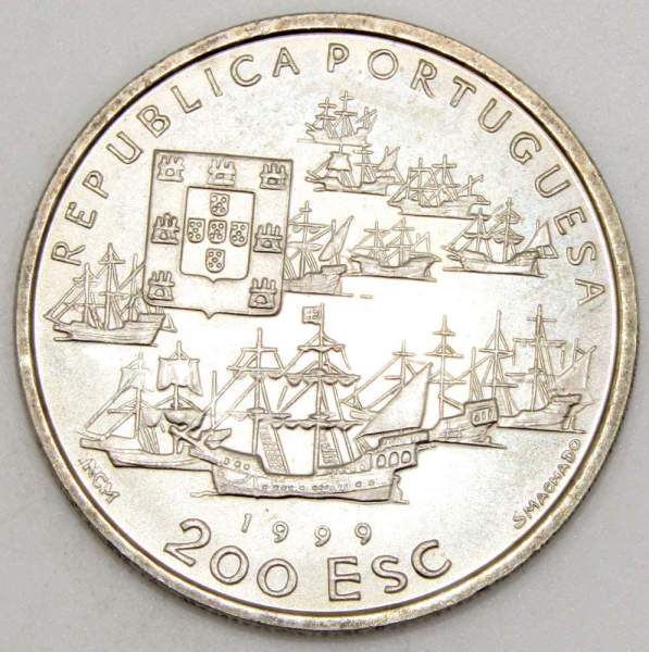 Монета 200 эскудо 1999 года, Португалия, 500 лет с момента высадки Педру Алвариша Кабрала в Бразилии
