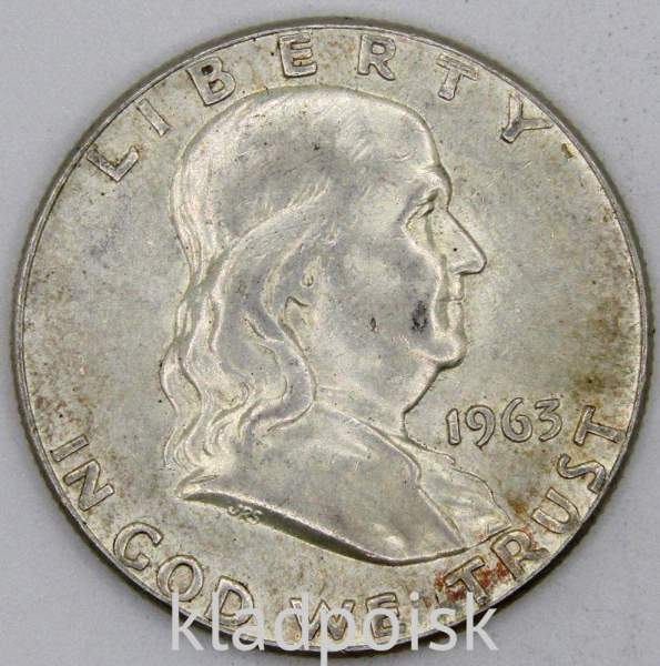 Монета 50 центов США Франклин, 1963 Серебро 900 пробы, арт 2 Монета 50 центов США Франклин, 1963 Серебро 900 пробы, арт 2