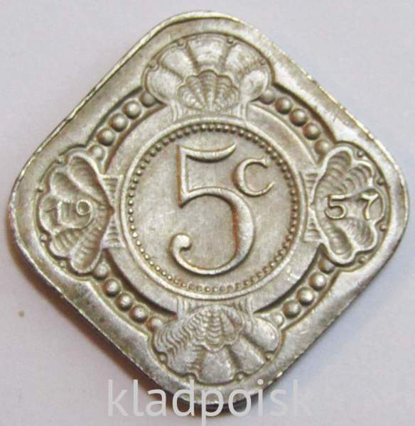 Монета 5 центов 1957 года Нидерландские Антильские острова