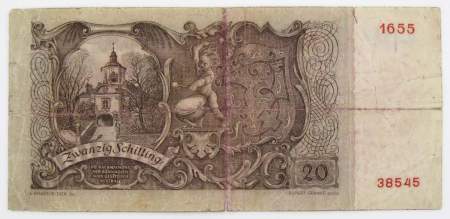 Банкнота 20 шиллингов 1950 года Австрия