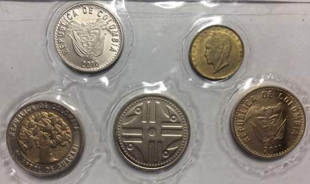Набор регулярных монет Колумбии 2005-2012 гг., 5 монет