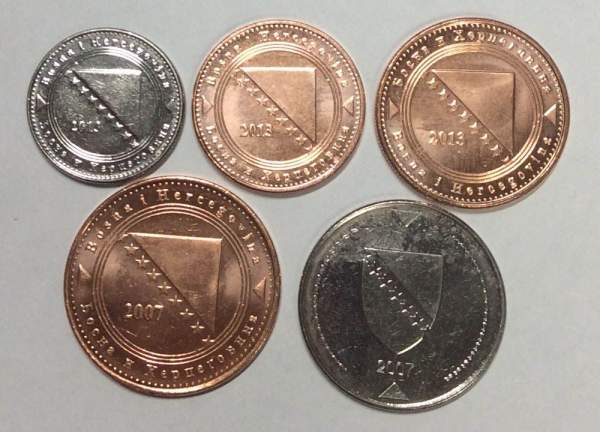 Набор монет Боснии и Герцеговины 2007-2013 гг, 5 монет