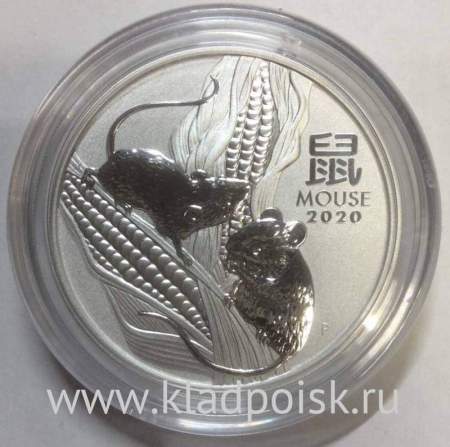Монета 2 доллара Австралия 2020 Год мыши, серебро