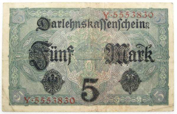 Банкнота 5 марок 1917 года Германия Банкнота 5 марок 1917 года Германия
