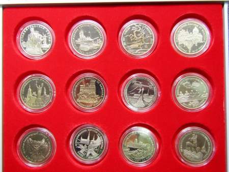 Набор монет 3 рубля 1991-1995гг. 50 лет победы в ВОВ, 20 монет ПРУФ в альбоме