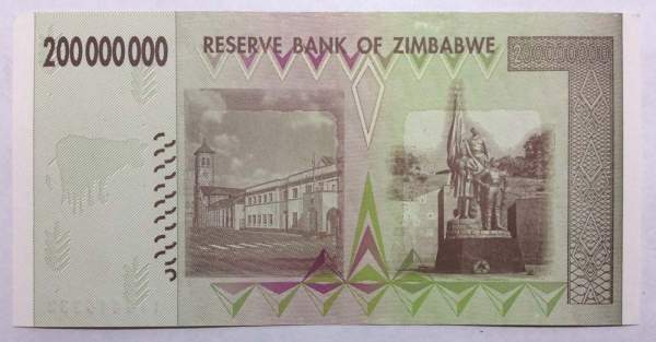 Банкнота Зимбабве 200 миллионов долларов 2008 года Банкнота Зимбабве 200 миллионов долларов 2008 года