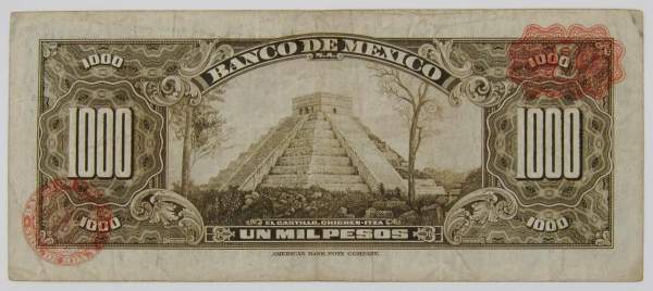 Банкнота 1000 песо 1977 года Мексика