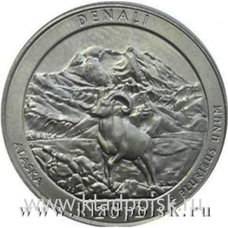 Монета 25 центов Национальный парк Денали, монетный двор P