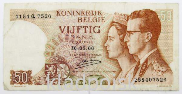 Банкнота 50 франков 1966 года Бельгия, арт 3