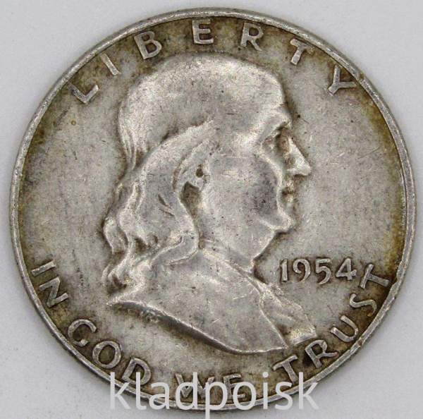 Монета 50 центов США Франклин, 1954 Серебро 900 пробы