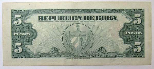 Банкнота 5 песо 1960 года Куба