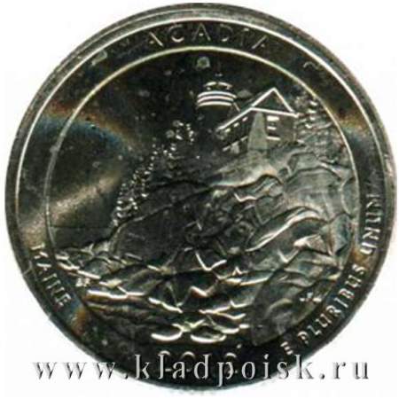 Монета 25 центов Национальный парк Акадия, монетный двор P