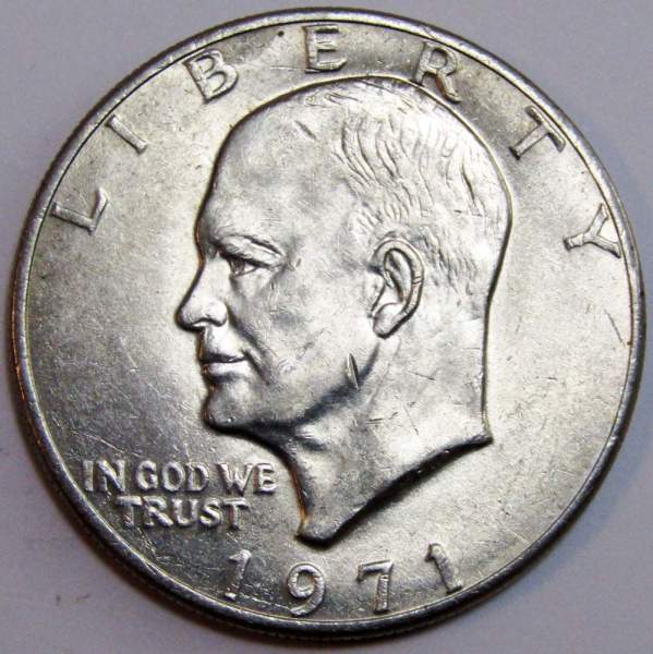 Монета 1 доллар США 1971 года (Доллар Эйзенхауэра или Лунный орёл) P, арт 3 Монета 1 доллар США 1971 года (Доллар Эйзенхауэра или Лунный орёл) P, арт 3