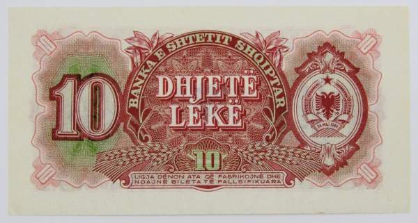 Банкнота 10 лек 1957 года Албания Банкнота 10 лек 1957 года Албания