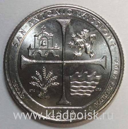 Монета 25 центов США Национальный парк Миссии Сан Антонио (2019) D