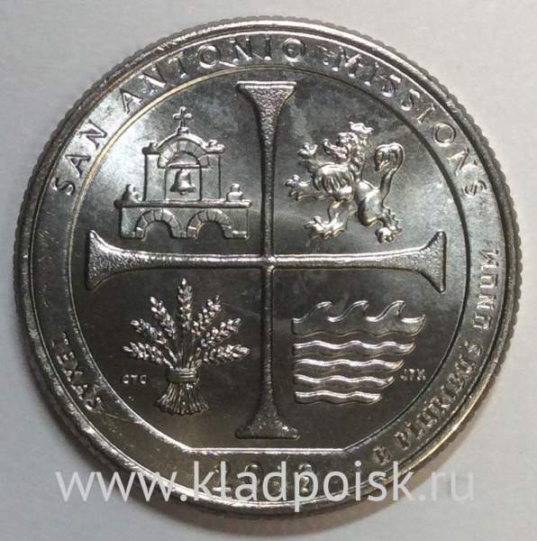 Монета 25 центов США Национальный парк Миссии Сан Антонио (2019) D