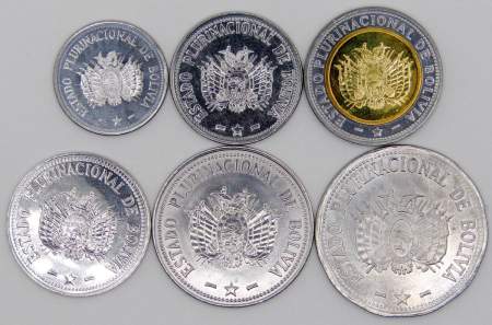 Набор регулярных монет Боливии 2012-2017 гг., 6 монет