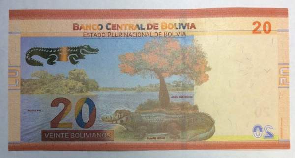 Банкнота 20 боливано 2018 года Боливия Банкнота 20 боливано 2018 года Боливия