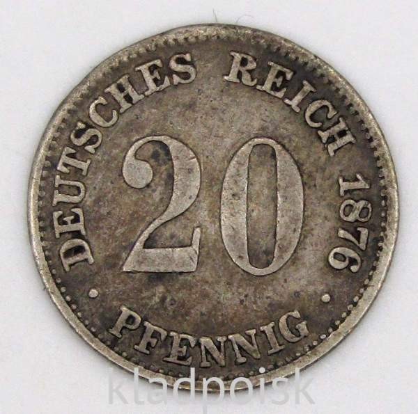 Монета 20 пфеннигов Германия 1876