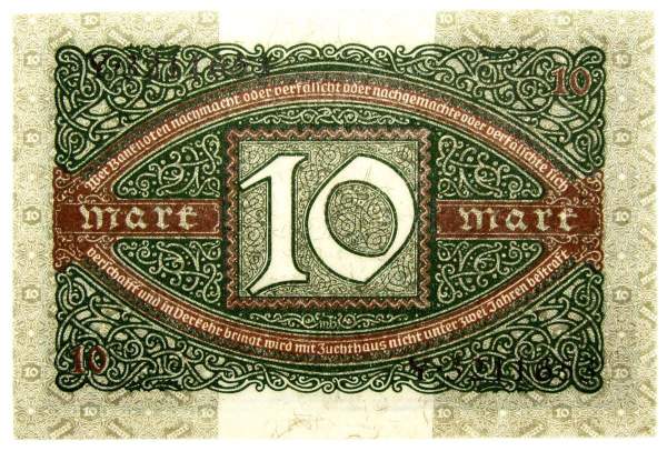 Банкнота 10 марок 1920 года - Веймарская Республика, арт 3 Банкнота 10 марок 1920 года - Веймарская Республика, арт 3