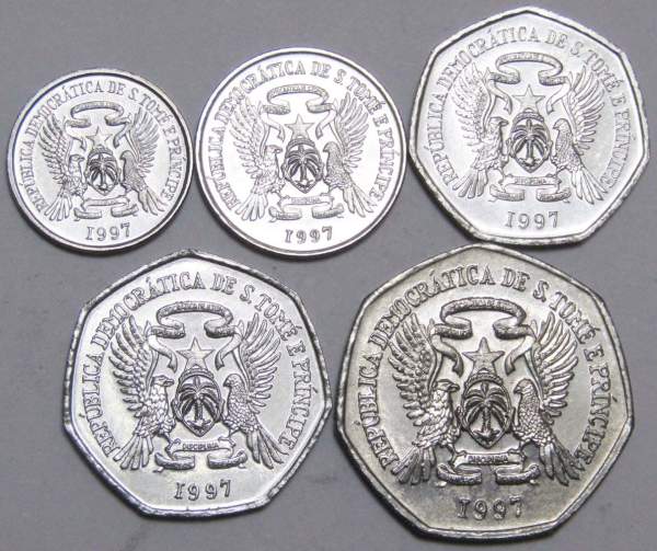 Набор регулярных монет Сан-Томе и Принсипи 1997 года, 5 монет