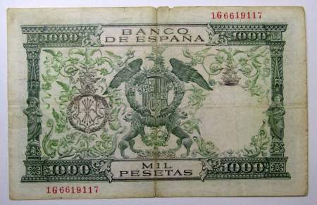 Банкнота 1000 песет 1957 года Испания