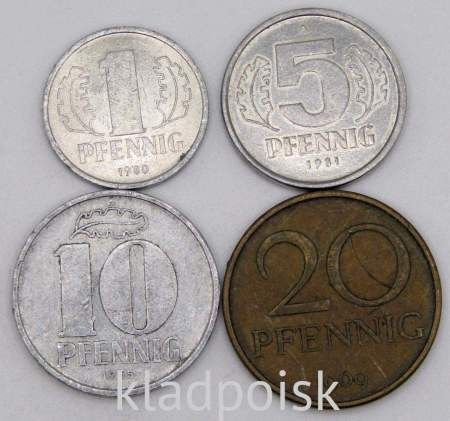 Набор монет ГДР 1963-1990 гг., 4 монеты