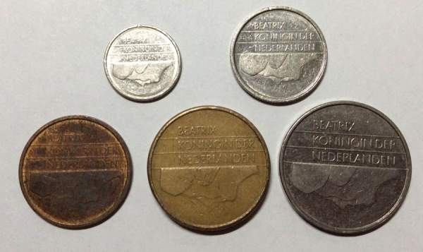 Набор монет Нидерланды Королева Беатрикс 1982-2001, 5 монет
