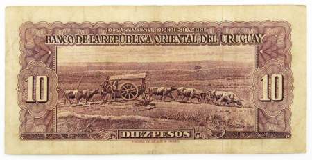 Банкнота 10 песо 1939 года Уругвай