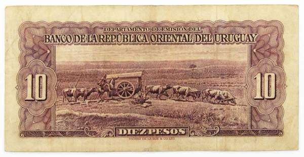 Банкнота 10 песо 1939 года Уругвай Банкнота 10 песо 1939 года Уругвай
