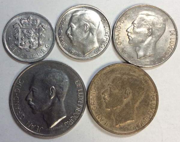 Набор монет Люксембург Жан I. Первый выпуск. 1965-1984, 5 монет