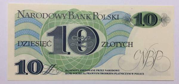 Банкнота 10 злотых 1982 года Польша